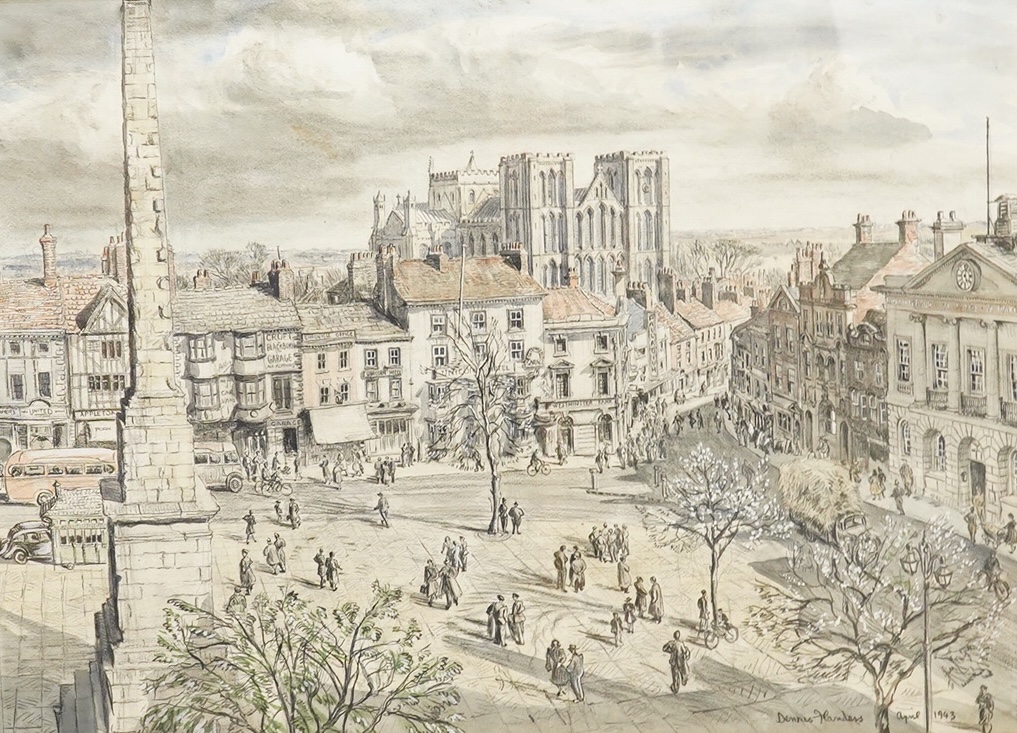 Dennis Flanders (1915-1944), ‘Ripon Cathedral’, signed and dated April 1943, watercolour, 37 x 52cm